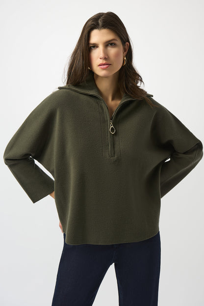 Jersey boxy de punto con cuello con cremallera verde aguacate 253963