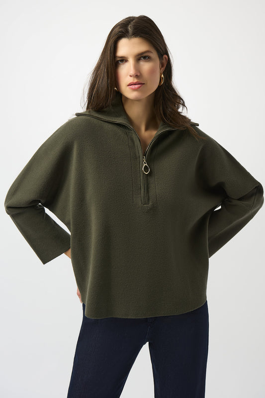 Jersey boxy de punto con cuello con cremallera verde aguacate 253963