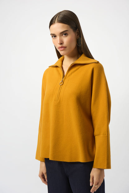 Jersey boxy de punto con cuello con cremallera mostaza 253963