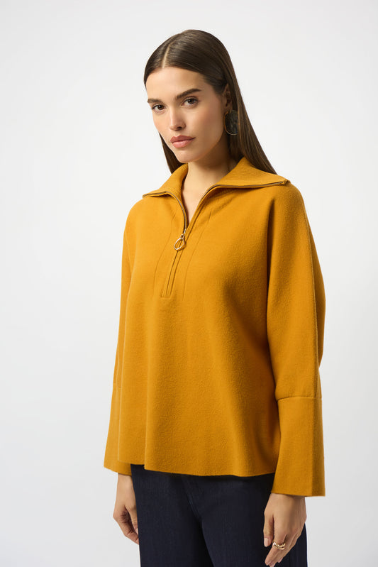 Jersey boxy de punto con cuello con cremallera mostaza 253963