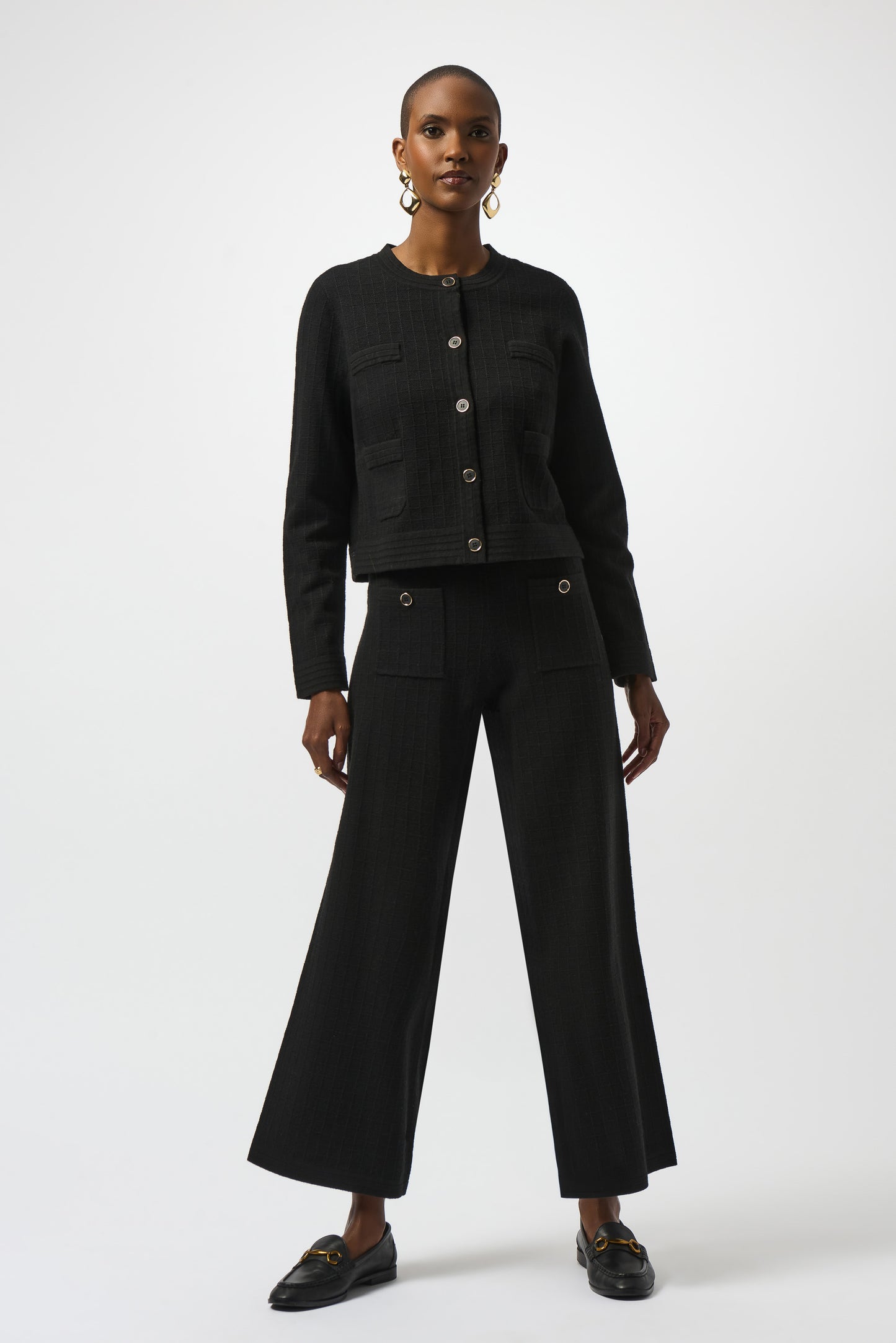 Pantalón de pierna recta de punto negro 253984