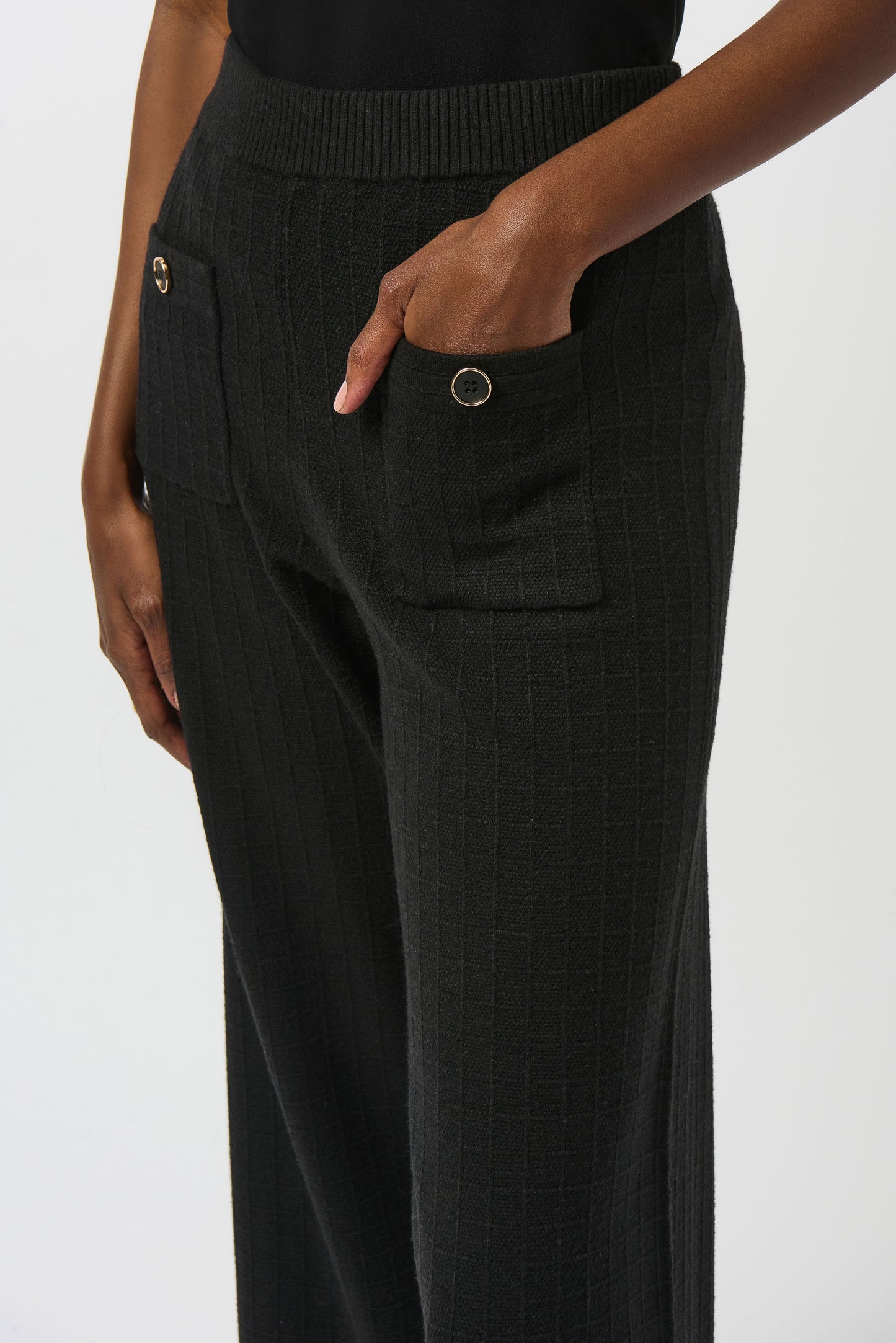 Pantalón de pierna recta de punto negro 253984