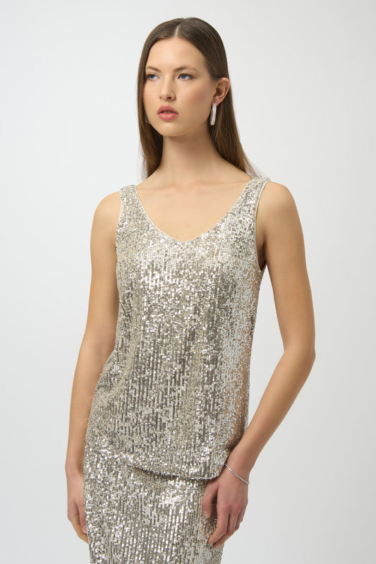 Blusa sin mangas con lentejuelas plata 254023