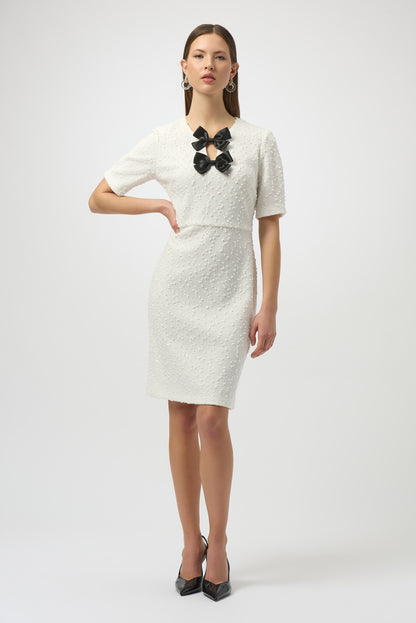 Vestido de punto bouclé con y detalle de moño blanco invierno 254177