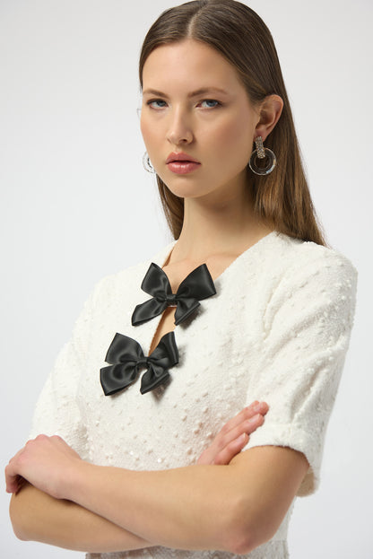 Vestido de punto bouclé con y detalle de moño blanco invierno 254177