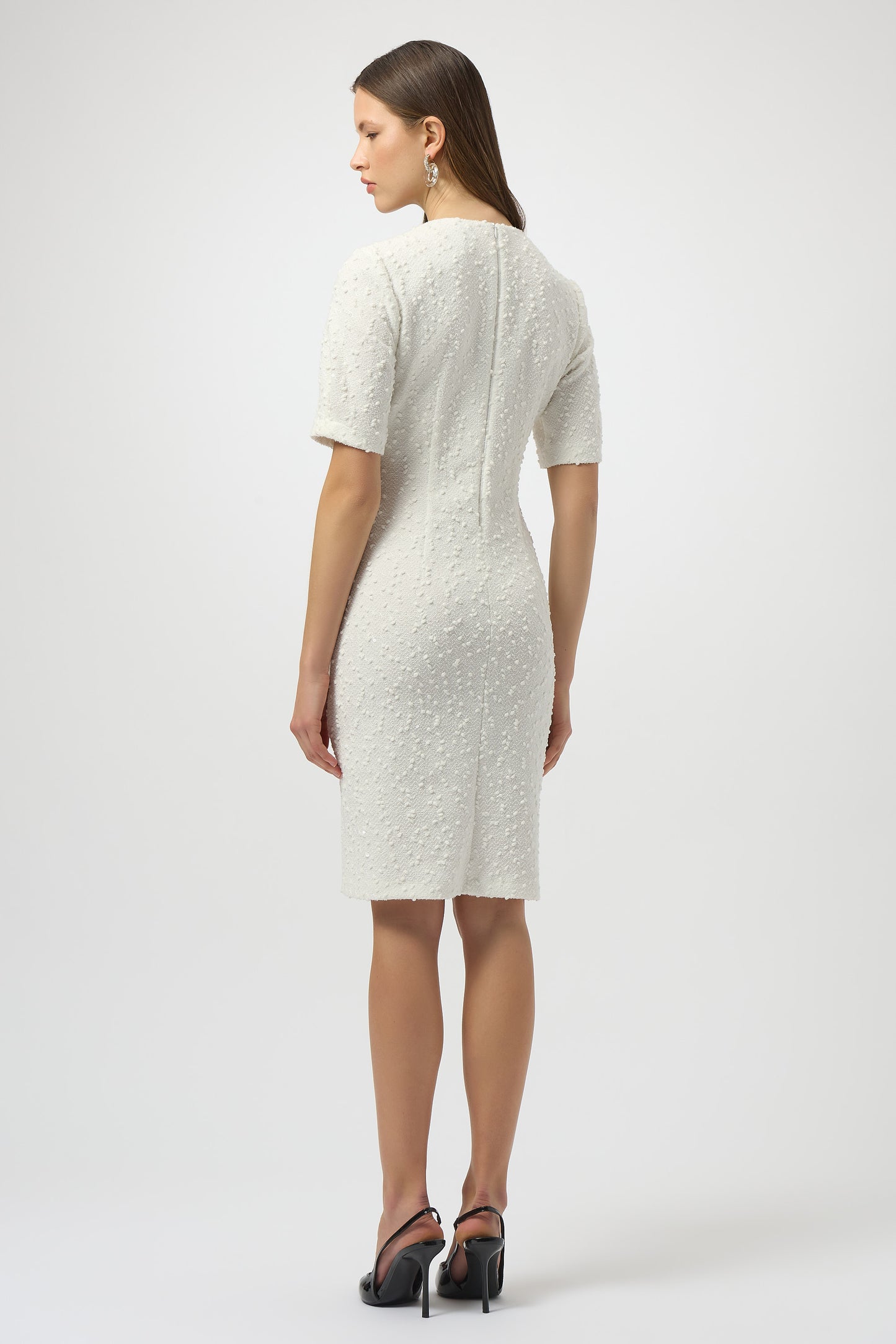 Vestido de punto bouclé con y detalle de moño blanco invierno 254177