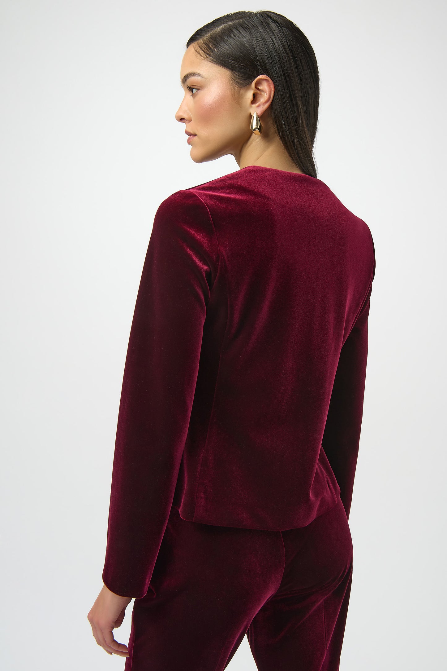 Blazer ajustado de terciopelo con cuello cuadrado rojo burdeos 254197