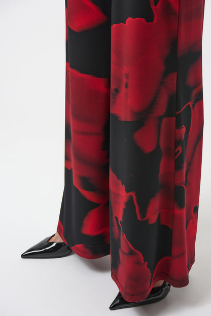 Pantalón de pierna ancha con estampado abstracto rojo 254198