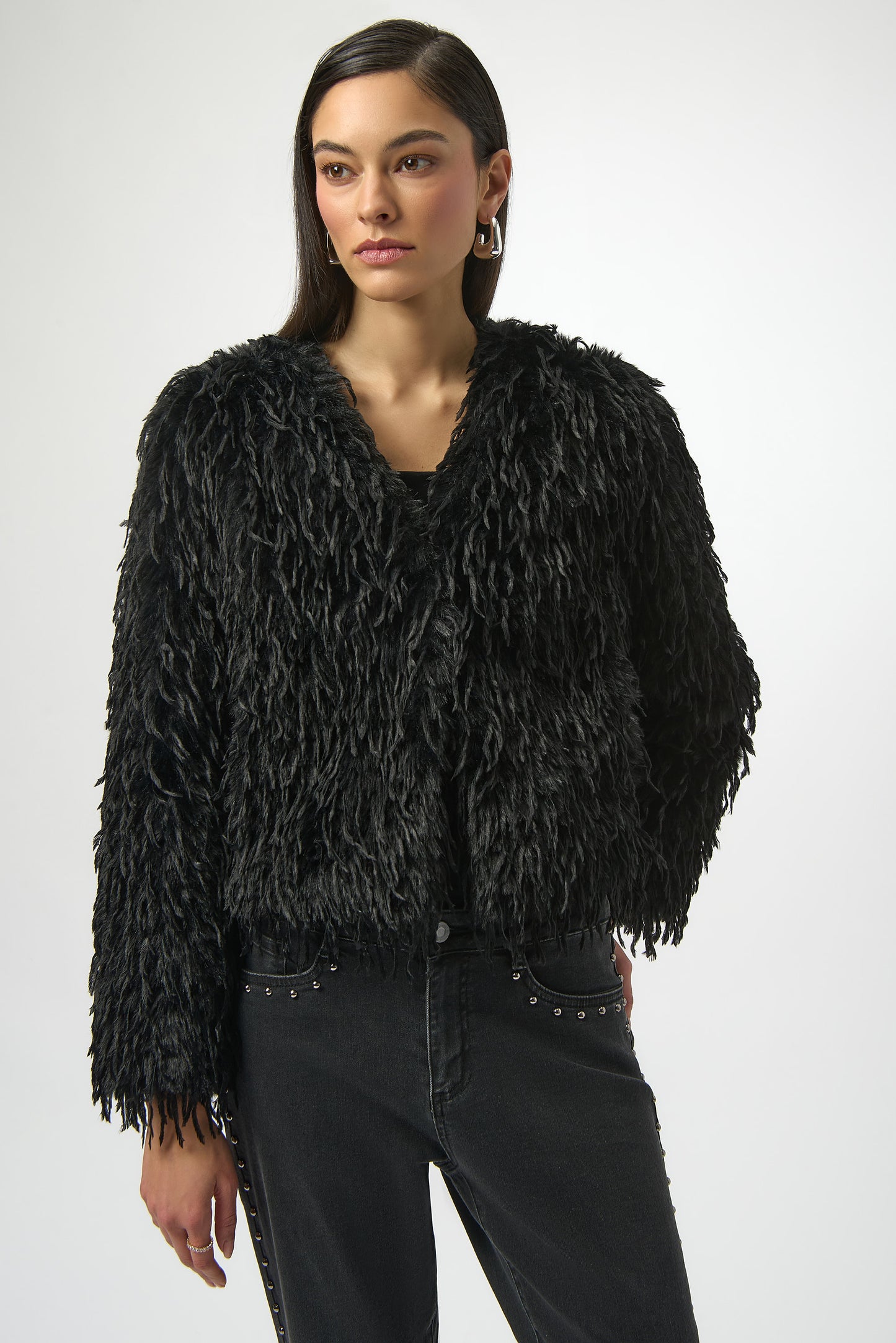 Chaqueta recta de piel sintética negro 254905