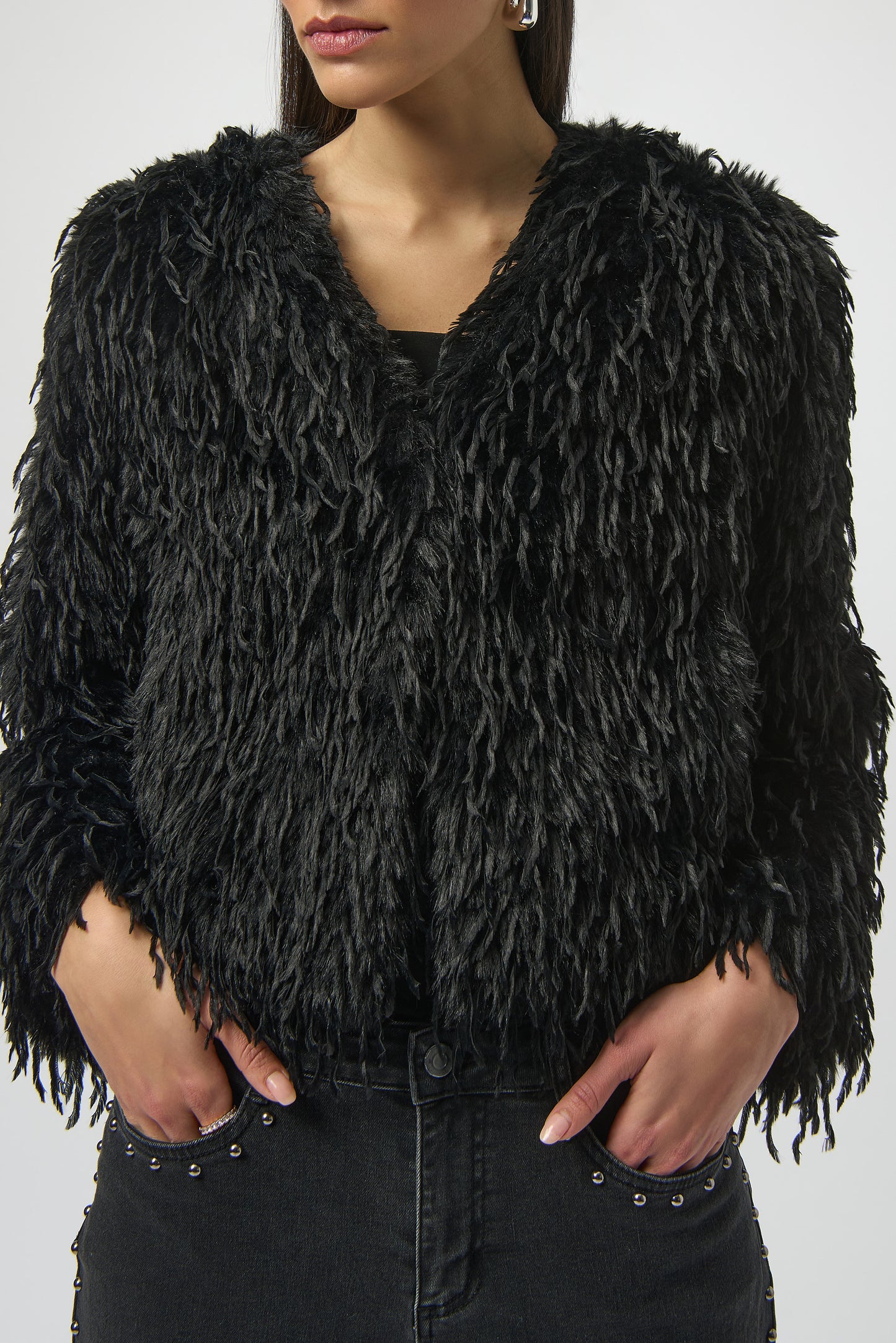 Chaqueta recta de piel sintética negro 254905