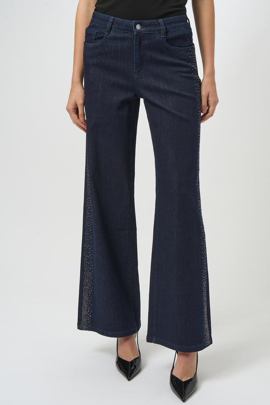 Jeans de pierna ancha con pedrería azul oscuro 254918