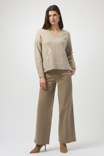 Jeans de pierna ancha con botones metálicos kaki fauno 254919