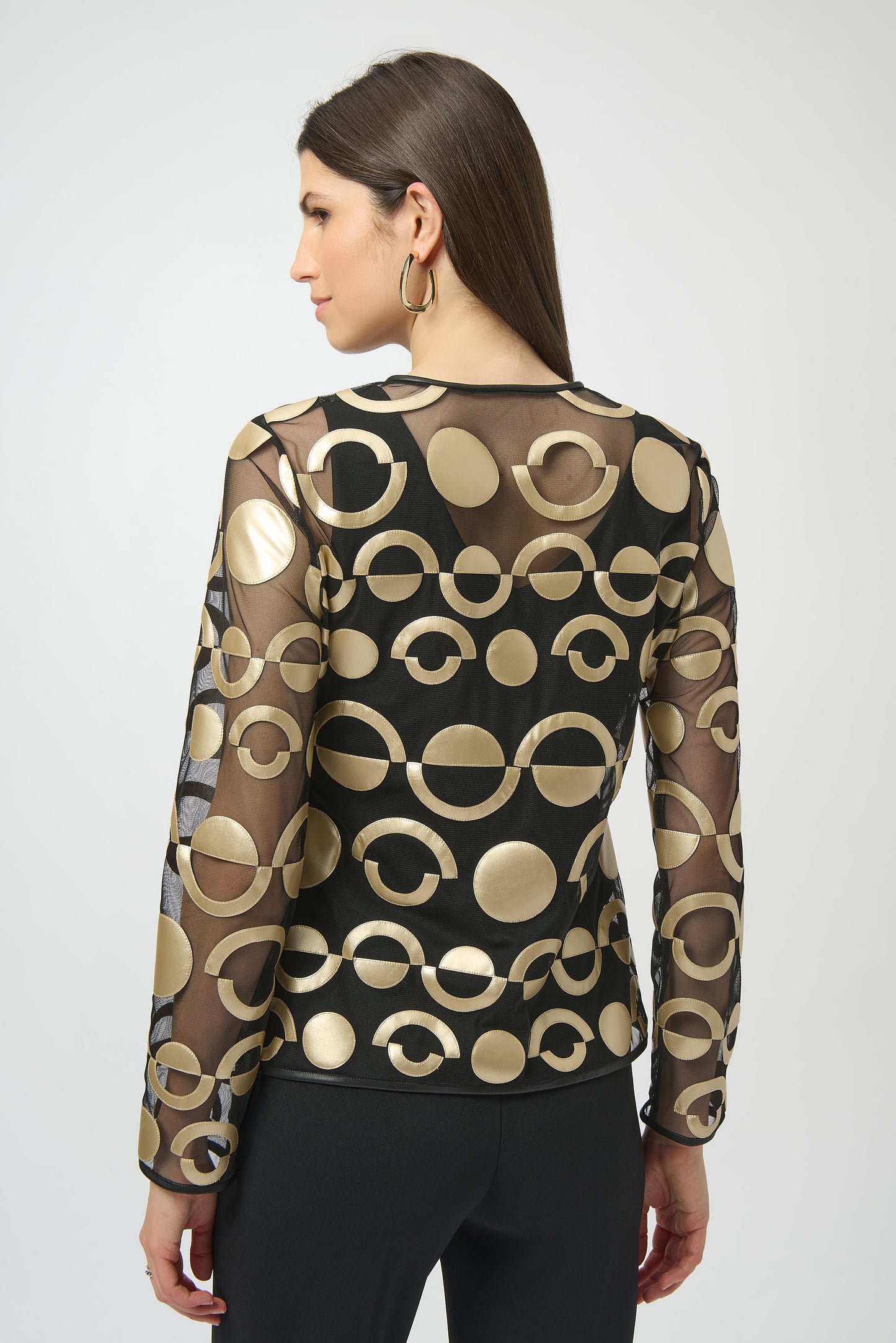 Chaqueta sin cuello de malla y polipiel dorado y negro 254923