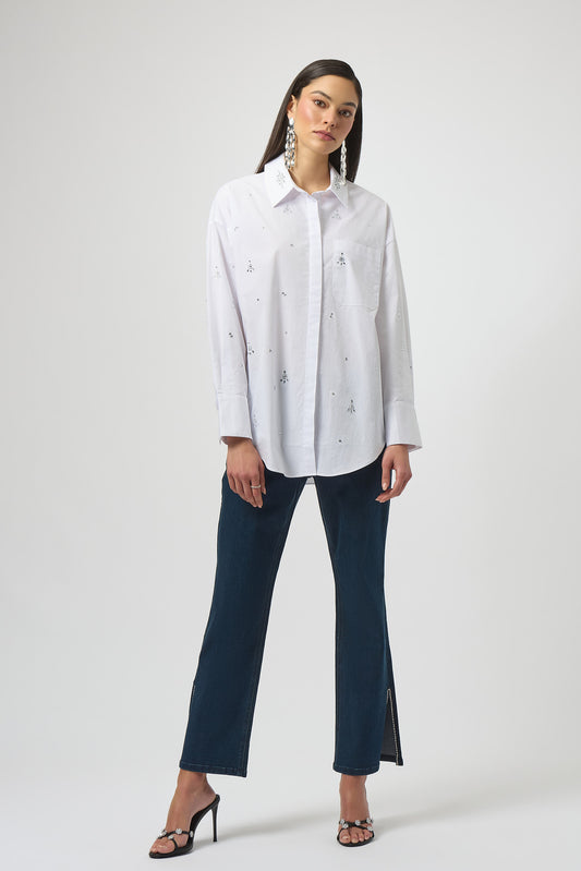 Blusa de popelina elástica con pedrería blanco254924