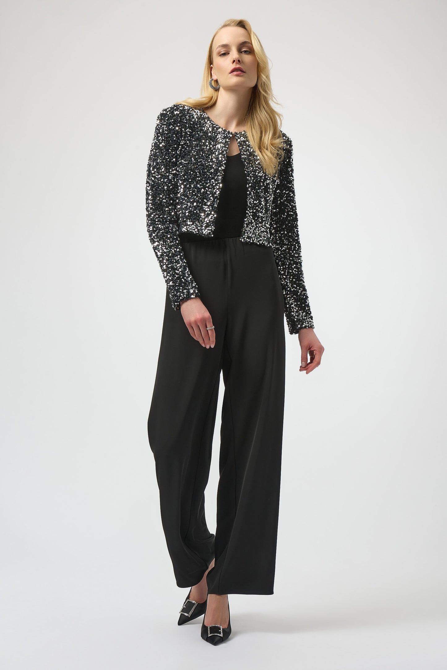 Chaqueta de terciopelo con lentejuelas negro y plata 254930