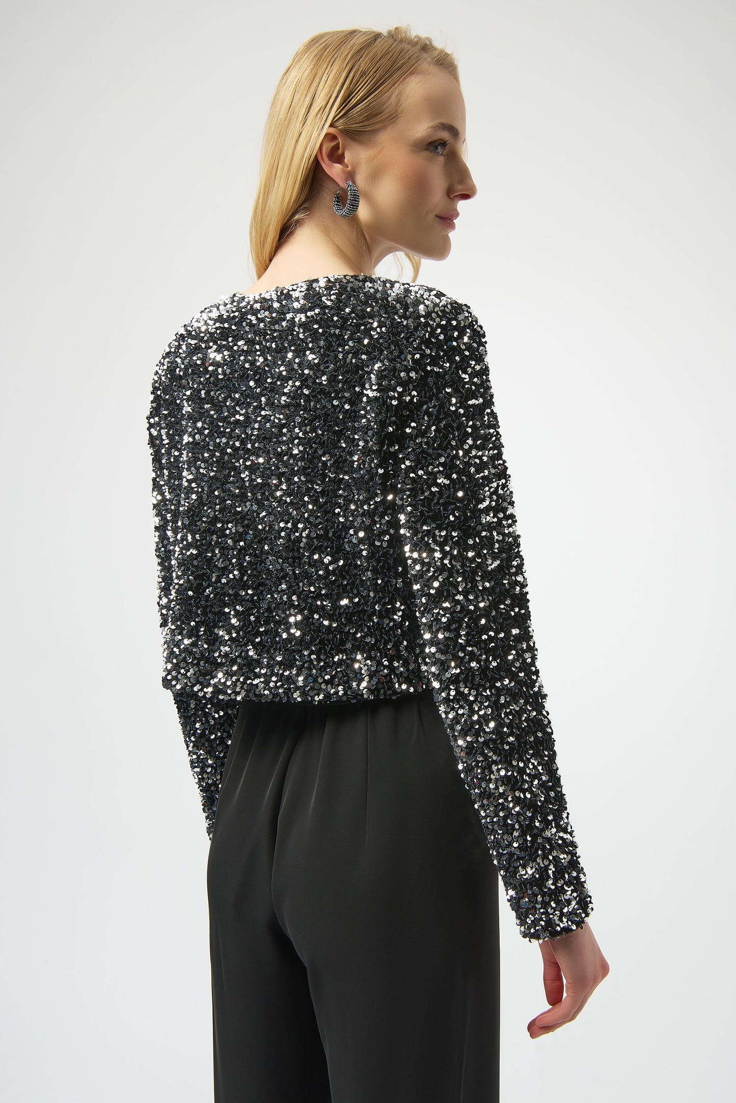 Chaqueta de terciopelo con lentejuelas negro y plata 254930