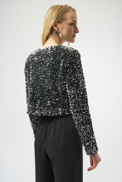 Chaqueta de terciopelo con lentejuelas negro y plata 254930