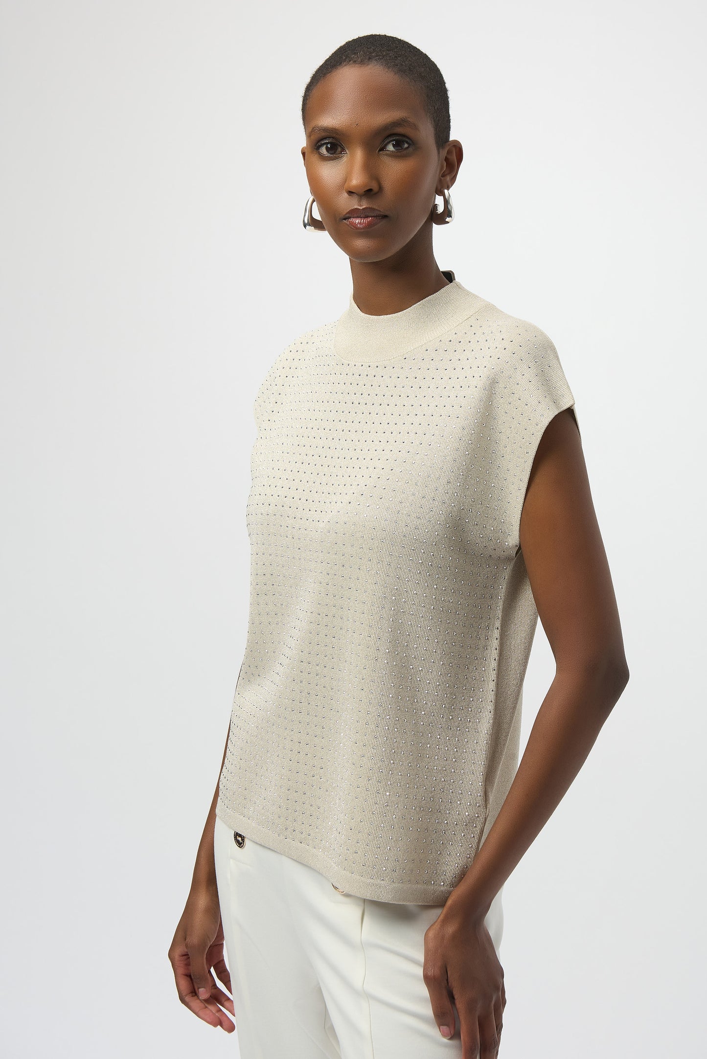 Jersey de punto sin mangas con pedrería beige 254935