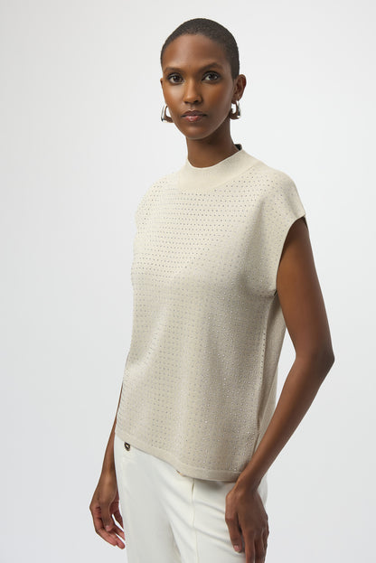 Jersey de punto sin mangas con pedrería beige 254935