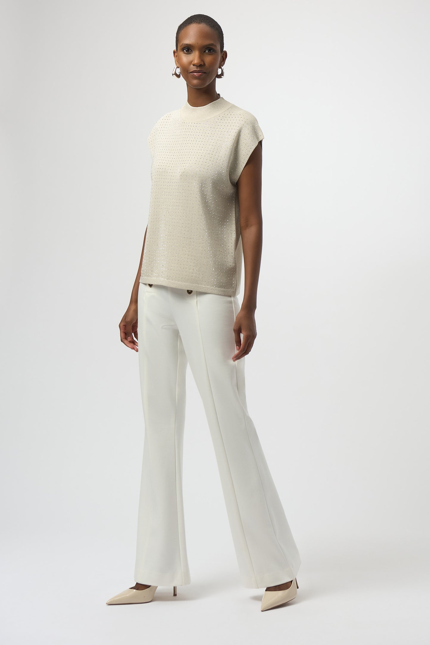 Jersey de punto sin mangas con pedrería beige 254935