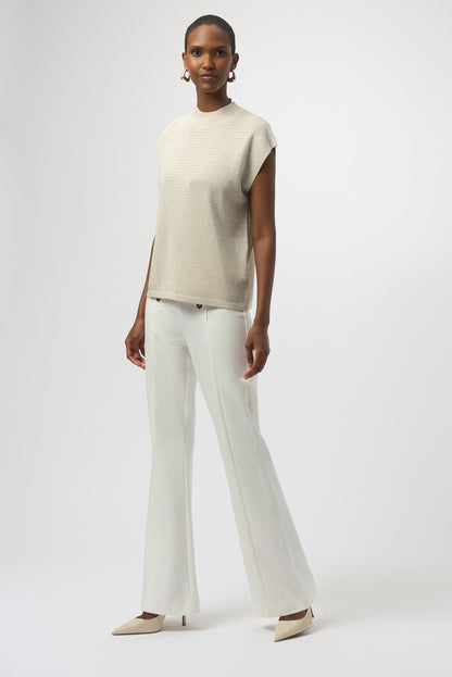 Jersey de punto sin mangas con pedrería beige 254935