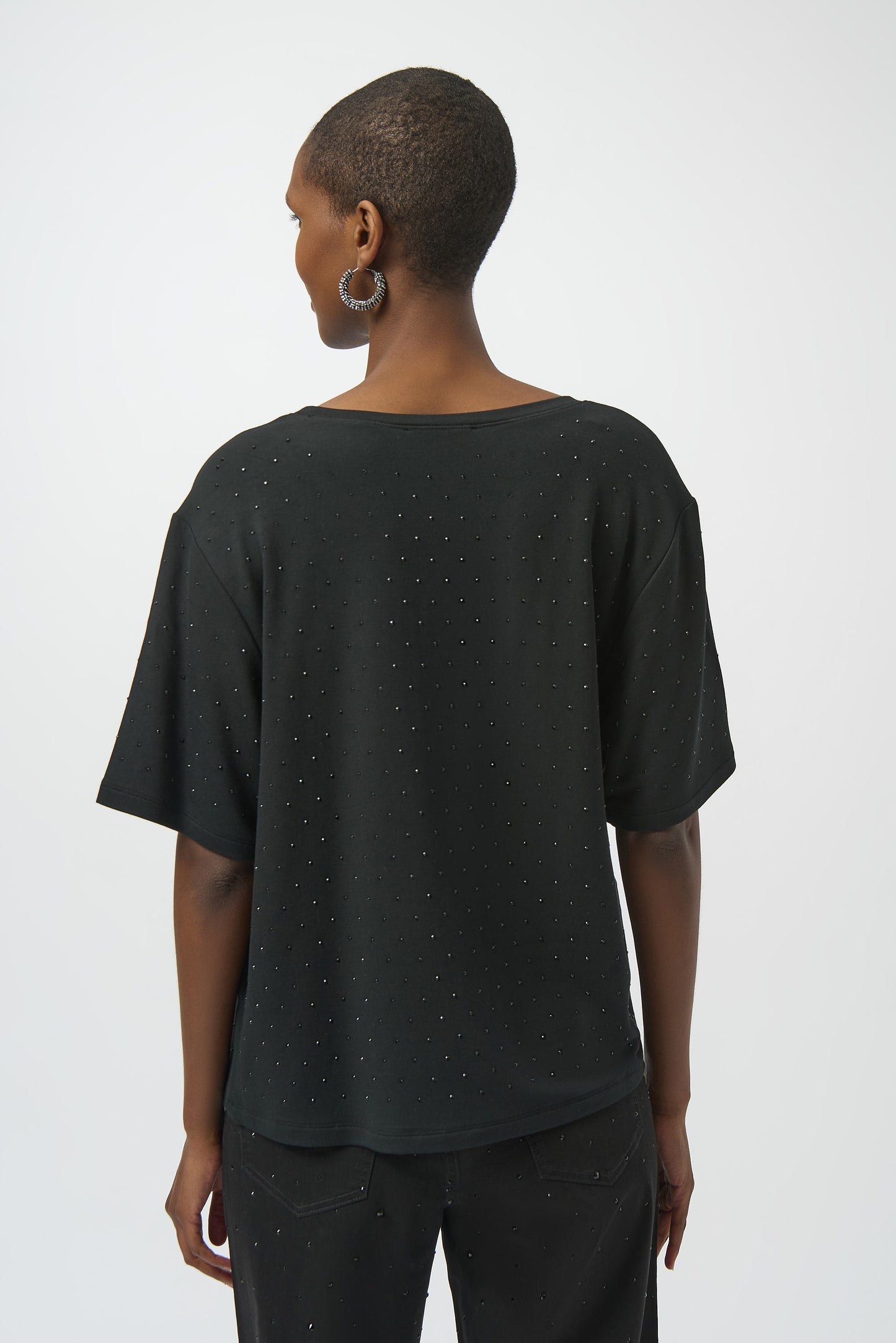 Blusa de punto con cuello redondo y pedrería negro 254968