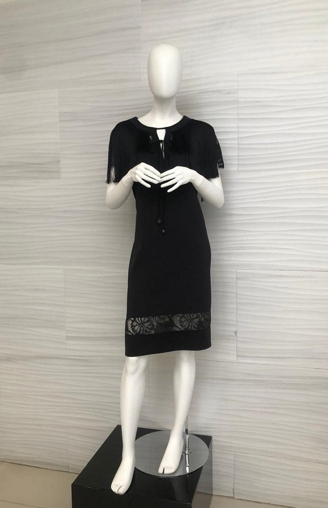 Vestido corto negro con flecos AGD17242MQ