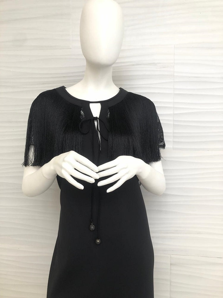 Vestido corto negro con flecos AGD17242MQ