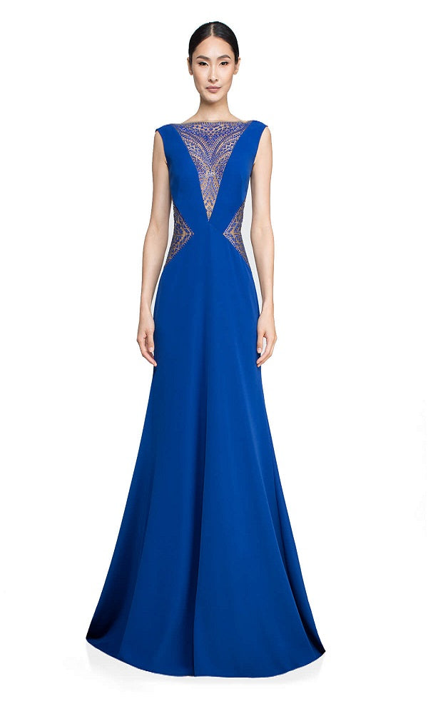 Vestido crepe Azul joya con pedrería ALG16639L