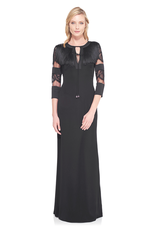 Vestido negro con flecos y manga 3/4 ALG17242L DIBRA
