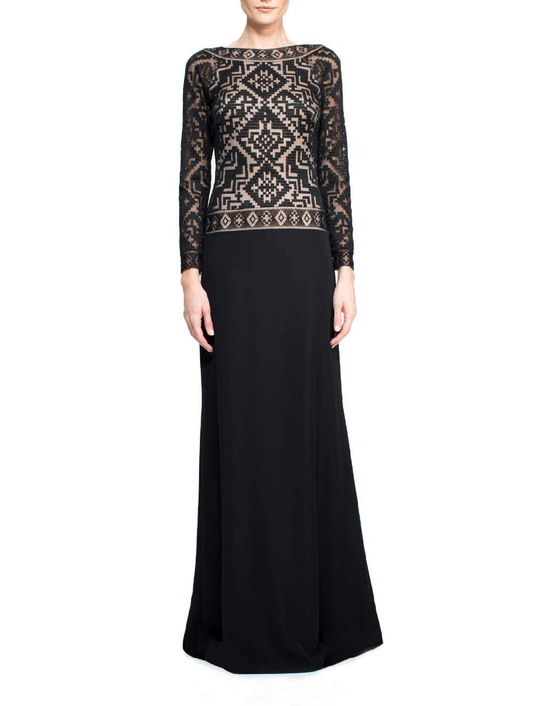 Vestido negro con diseño de grecas en fondo nude ALG992L DIBRA