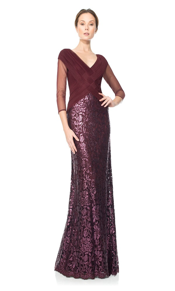 Vestido tinto bordado con lentejuelas y escote entrelazado AOT1487L