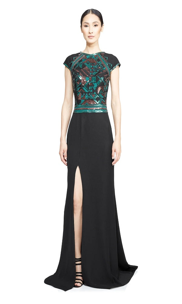 Vestido negro con lentejuelas verdes y cobre AUJ16527L DIBRA