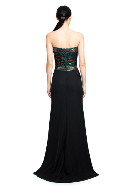 Vestido negro straple con lentejuelas verde y cobre AUJ16704L DIBRA