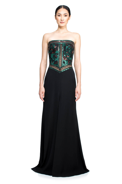 Vestido negro straple con lentejuelas verde y cobre AUJ16704L DIBRA