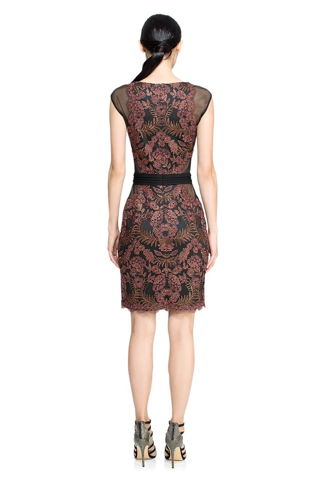 Vestido corto de encaje con bordado cobre AUL16581S