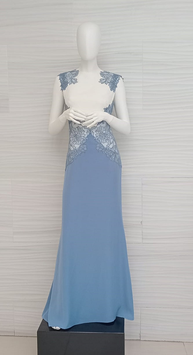 Vestido blanco con azul y encaje AVM15135L