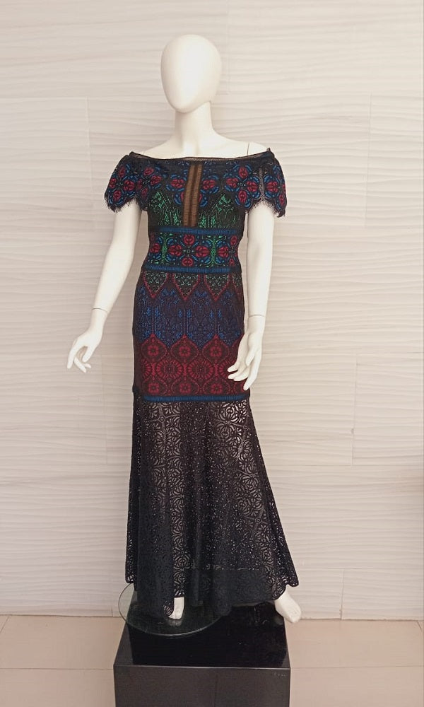 Vestido de encaje negro con fondo multicolor AYW17518L DIBRA