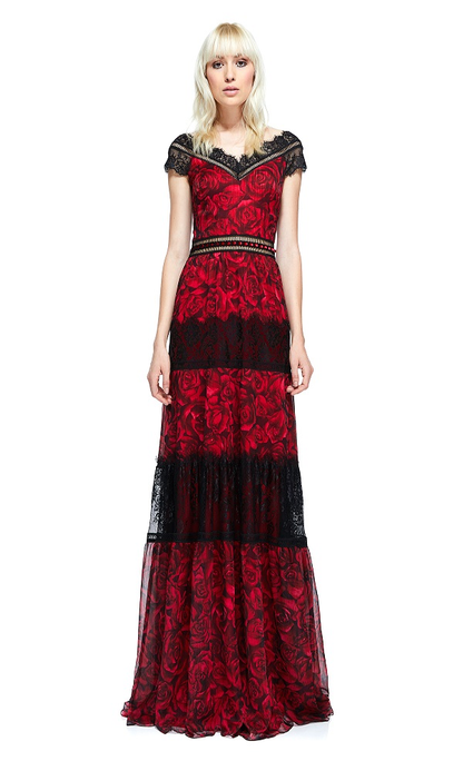 Vestido de gasa estampado de rosas rojas  AZV17607L