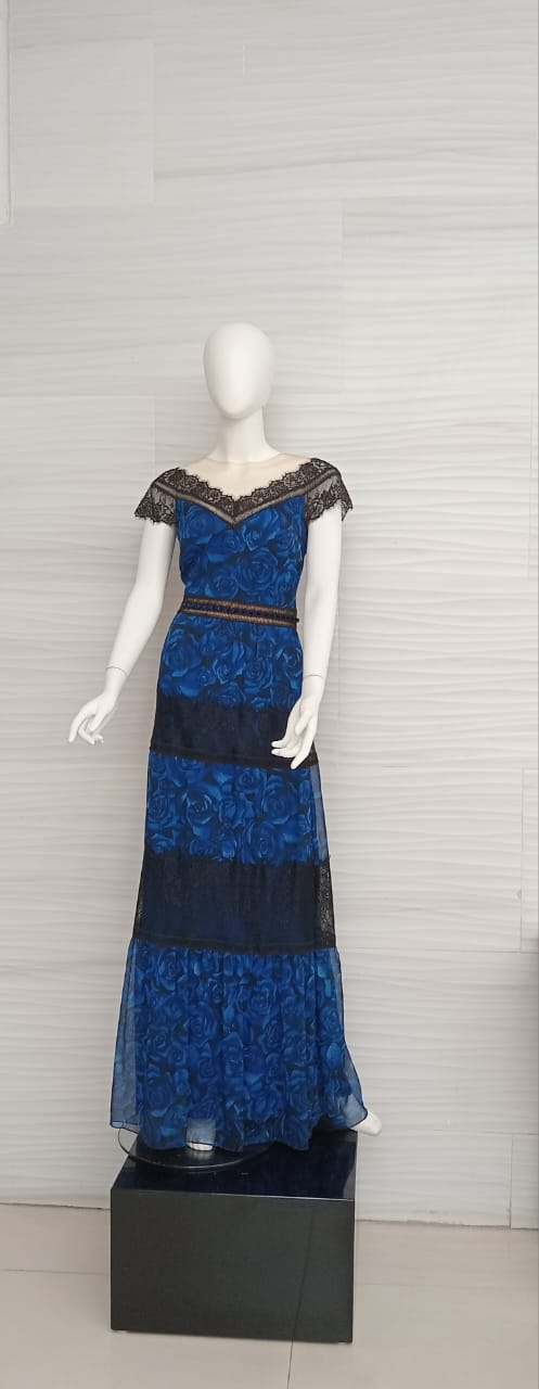 Vestido de gasa con estampado de rosas azul rey AZV17607L