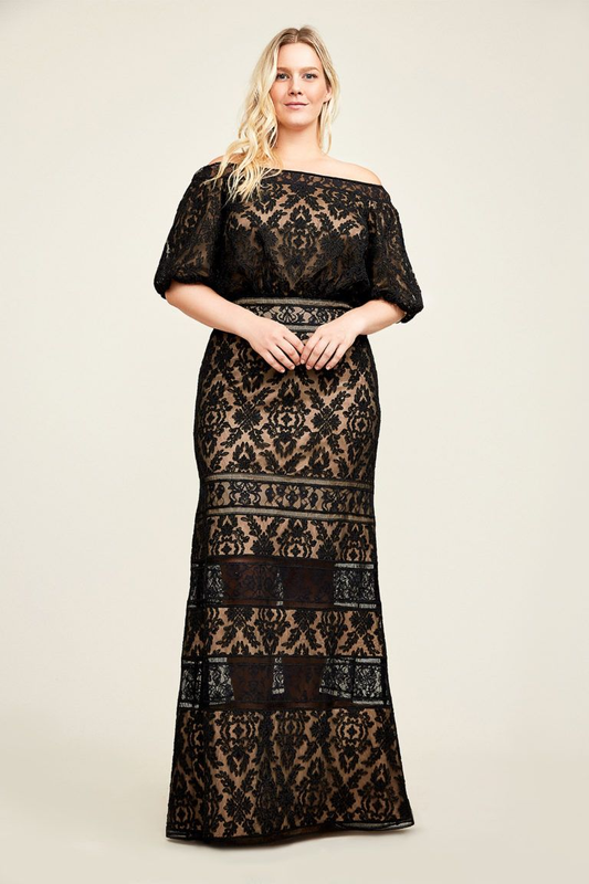 Vestido con encaje negro y fondo nude BAP17635L DIBRA