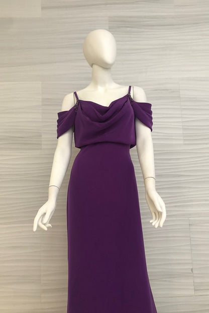 Vestido crepe violeta  escote acampanado BCI18186L