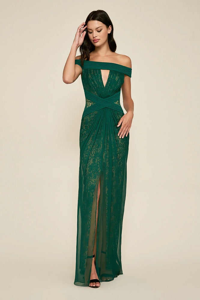 Vestido de gasa verde selva con escote pronunciado BFY18536L