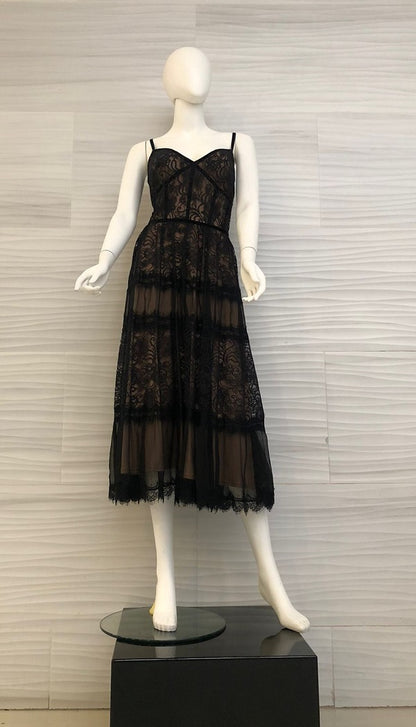 Vestido de encaje negro fondo nude largo al tobillo BFY18619MDX DIBRA