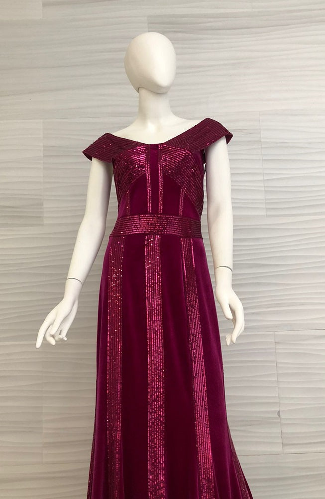 Vestido sangría de terciopelo y inserciones de lentejuelas BGP18503LX