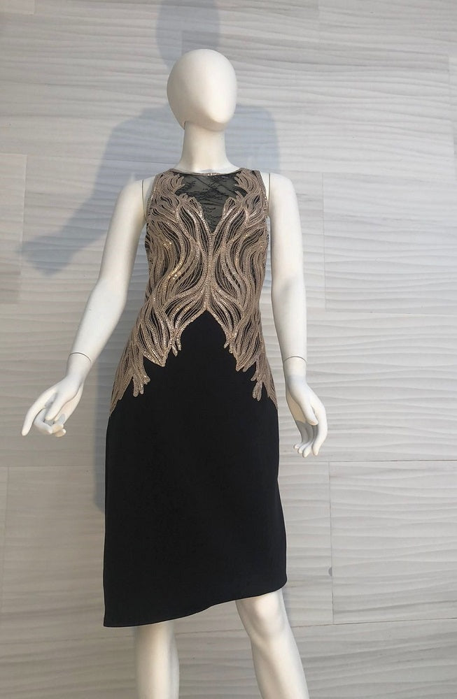 Vestido de coctel negro con diseño de lentejuelas oro BGW18424M