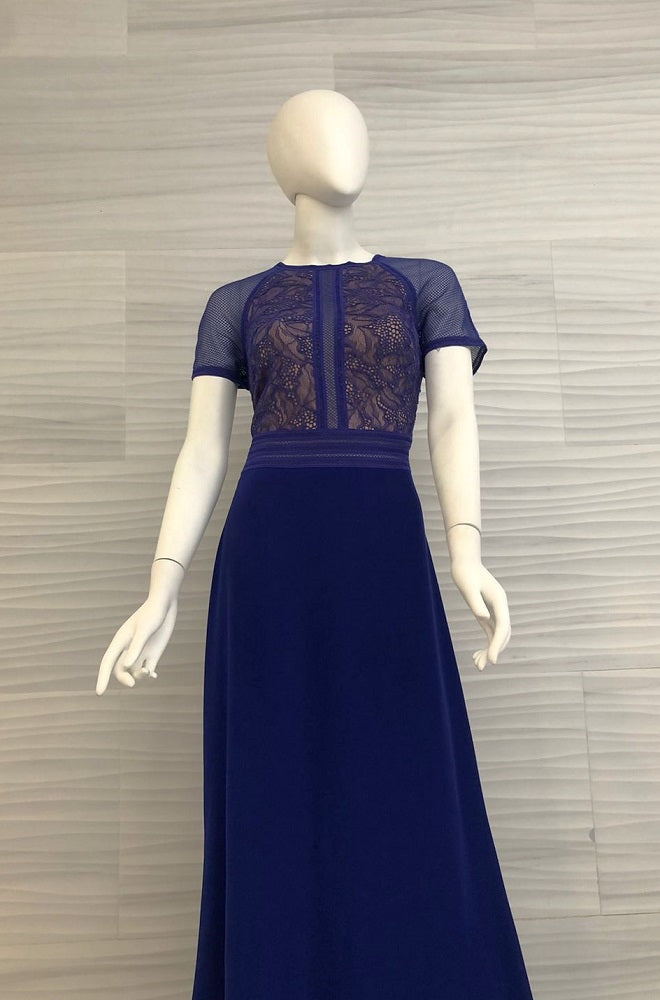 Vestido Azul rey crepe con corpiño de encaje BIM19240L