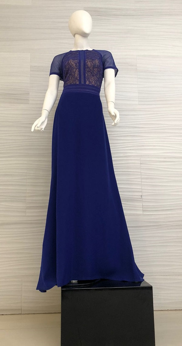 Vestido Azul rey crepe con corpiño de encaje BIM19240L