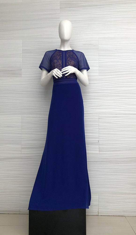 Vestido Azul rey crepe con corpiño de encaje BIM19240L