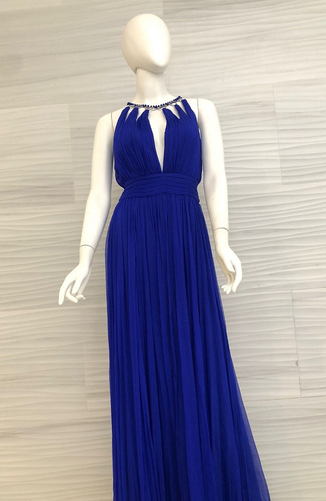 Vestido Azul plisado con escote pronunciado OC16701L